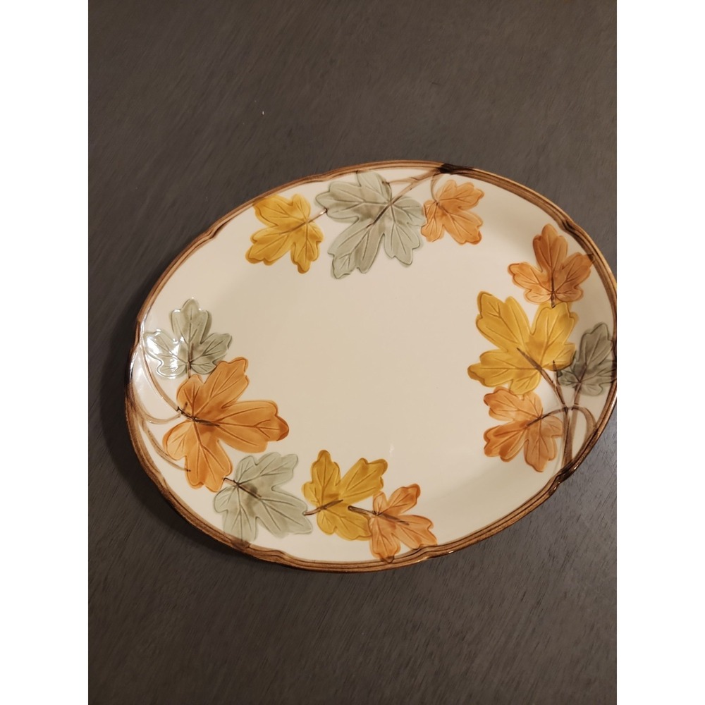 Vintage Franciscan Autumn Earthenware Oval Serving Platter Fall Leaf USA Harvest